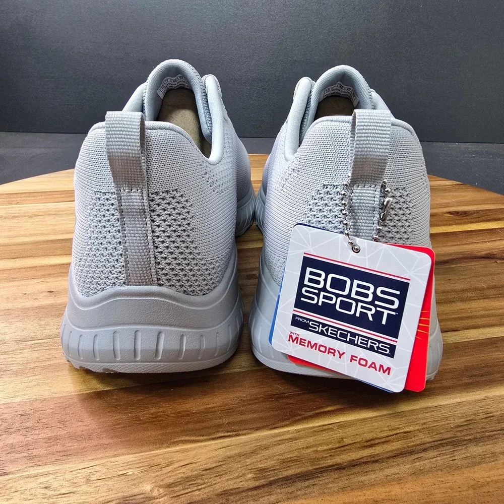 Skechers Bobs Squad Chaos Face Off Womens 10 Wide Light Gray‎ Vegan Memory Foam